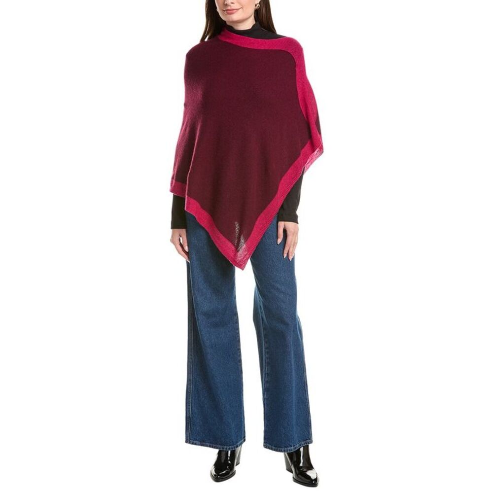 Forte Contrast Trim 100% Cashmere Poncho, Red